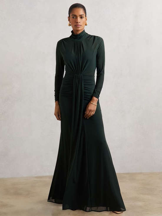Reiss Dresses & Skirts - Reiss Dani Long Sleeved Ruched Dress in Dark Green